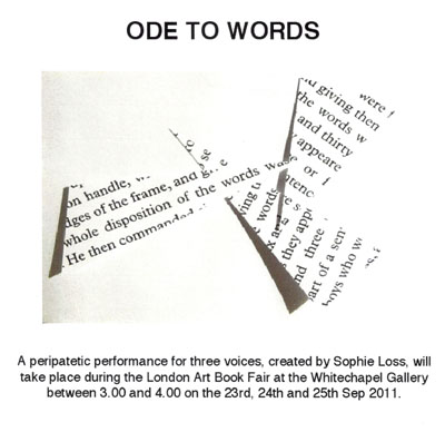 Invitation to Ode to Words by Sophie Loss, London Art Book Fair 2011